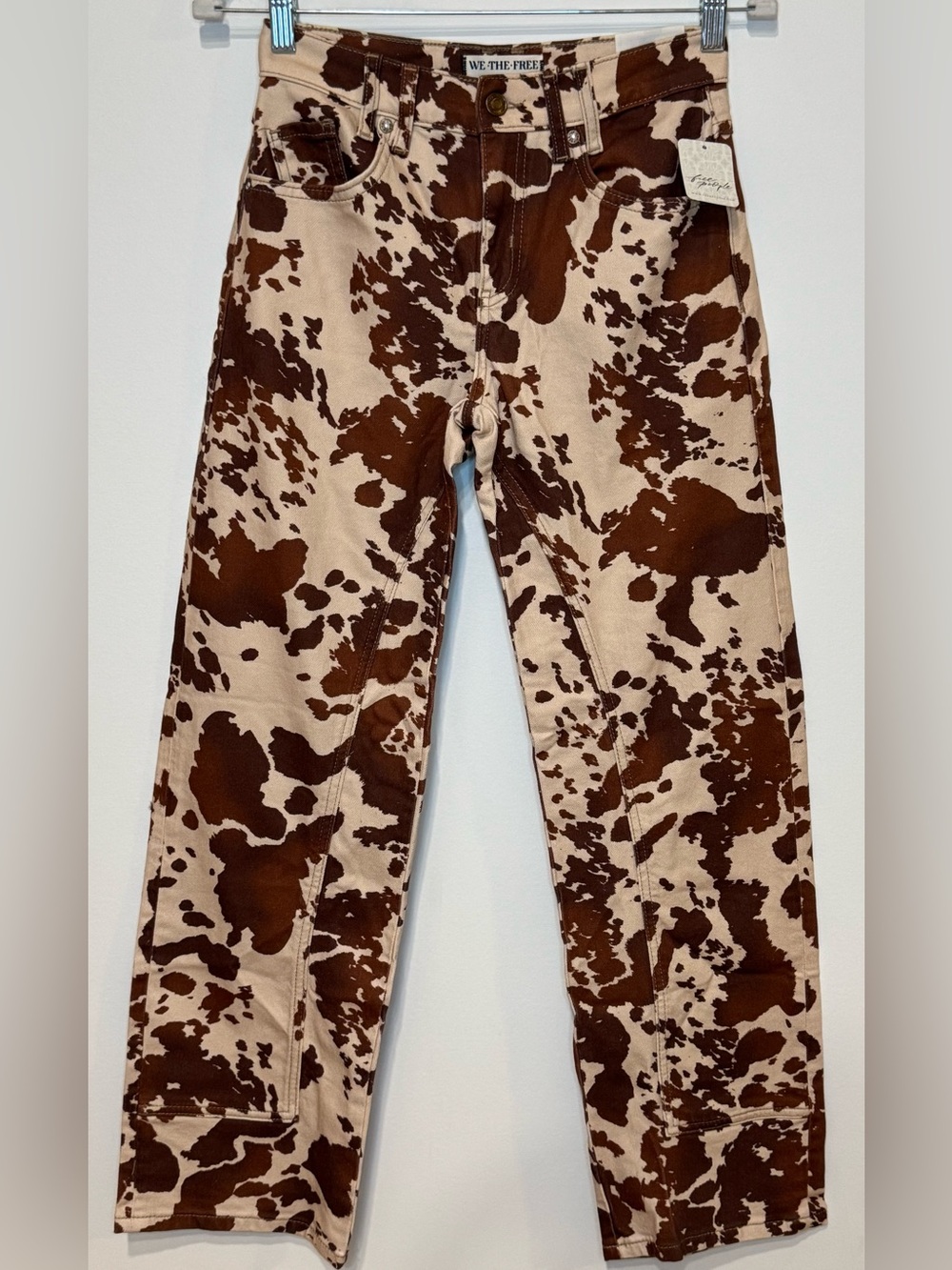 NEW Free People Women’s Cow-Print Risk Taker High Rise Straight Jeans Size 24